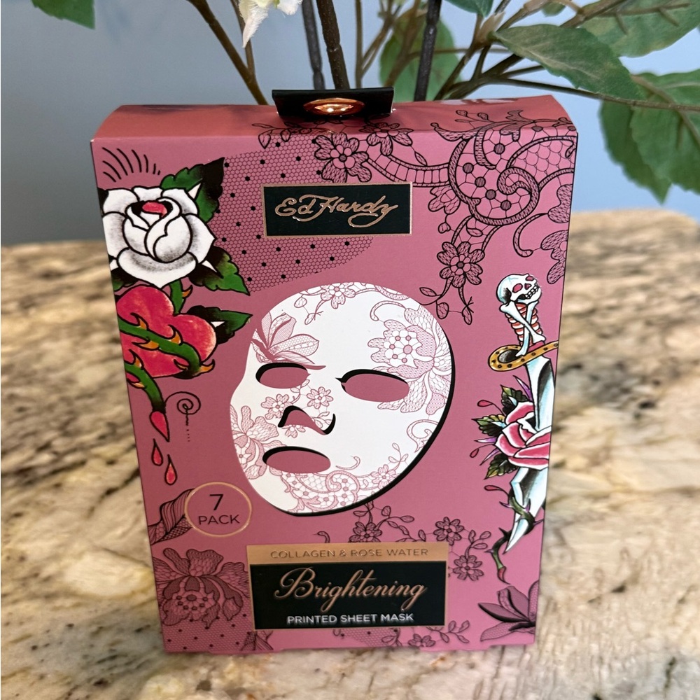 Ed Hardy Brightening Collagen & Rose Water Sheet Mask 7-Pack New